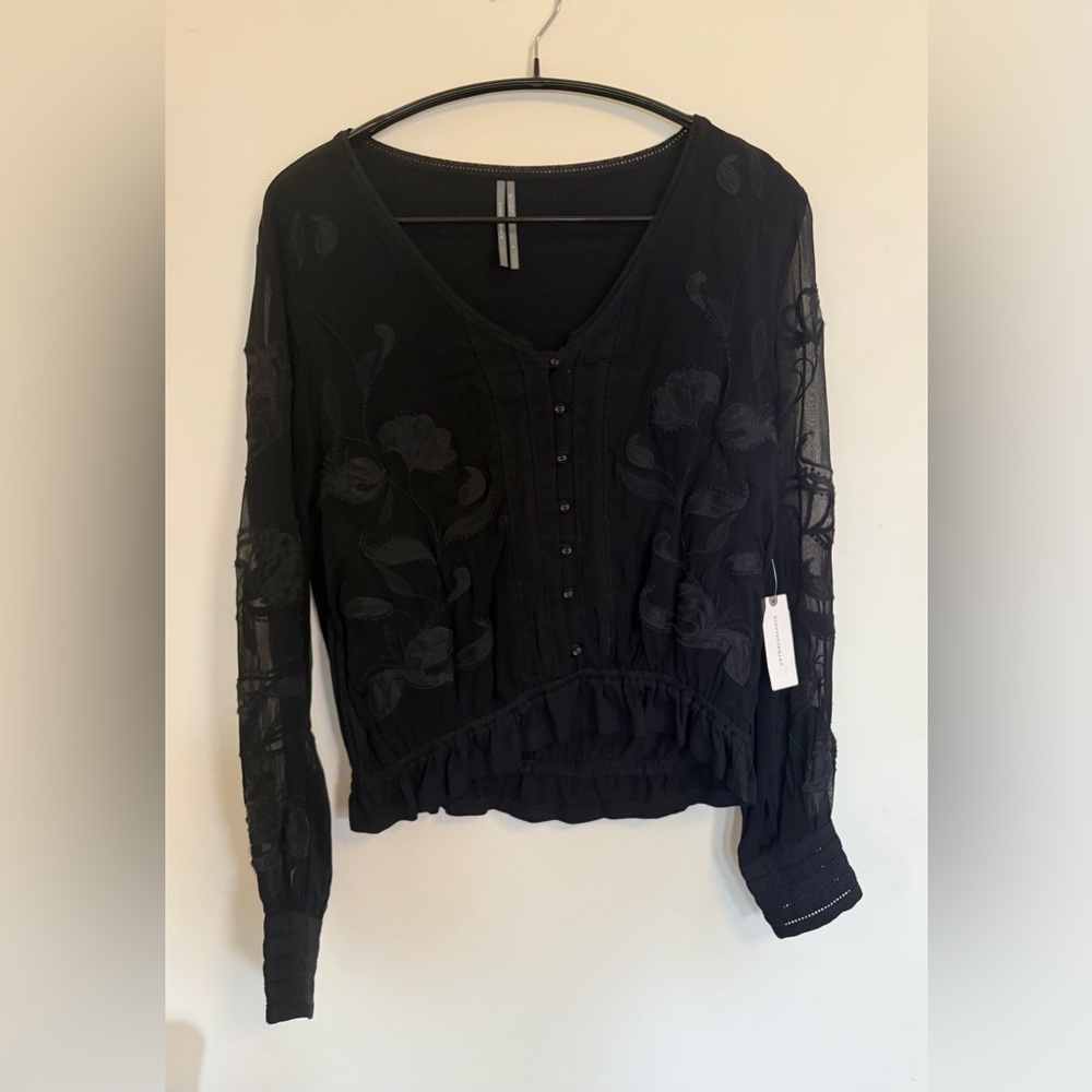 Anthropologie Black Embroidered Blouse